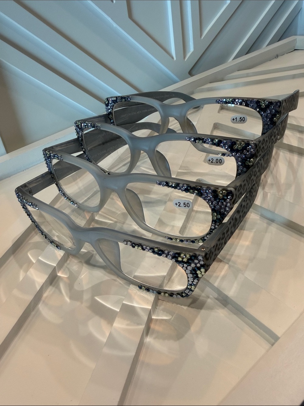 Embellished Reading Glasses in Green, Navy Blue and clear Swarovski Crystals